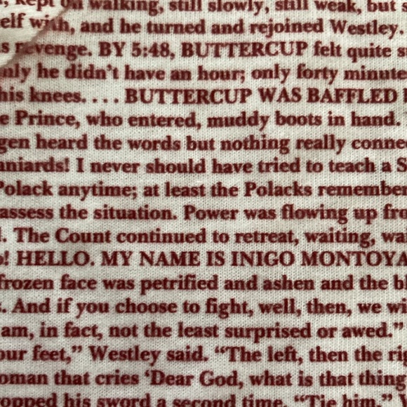 T-shirt. PRINCESS BRIDE transcript T-shirt (never worn),movie lyrics - Picture 3 of 12